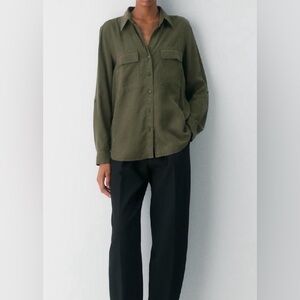 606. The Group Babaton Khaki Green Button-Down Shirt